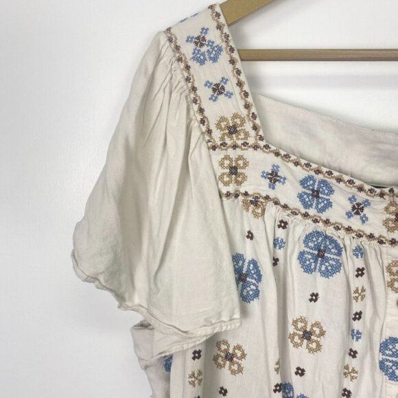 Torrid Linen Blend Embroidered Floral Flutter Sleeve Top - Picture 4 of 13